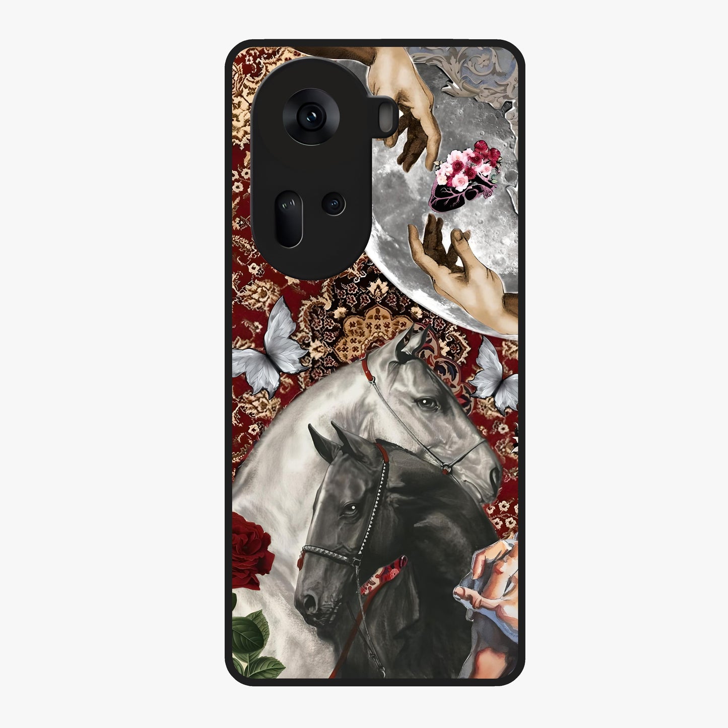 Moonlit Royal Stallion Glass Case showing flat back view with majestic horse under moonlight artwork and glossy glass finish.