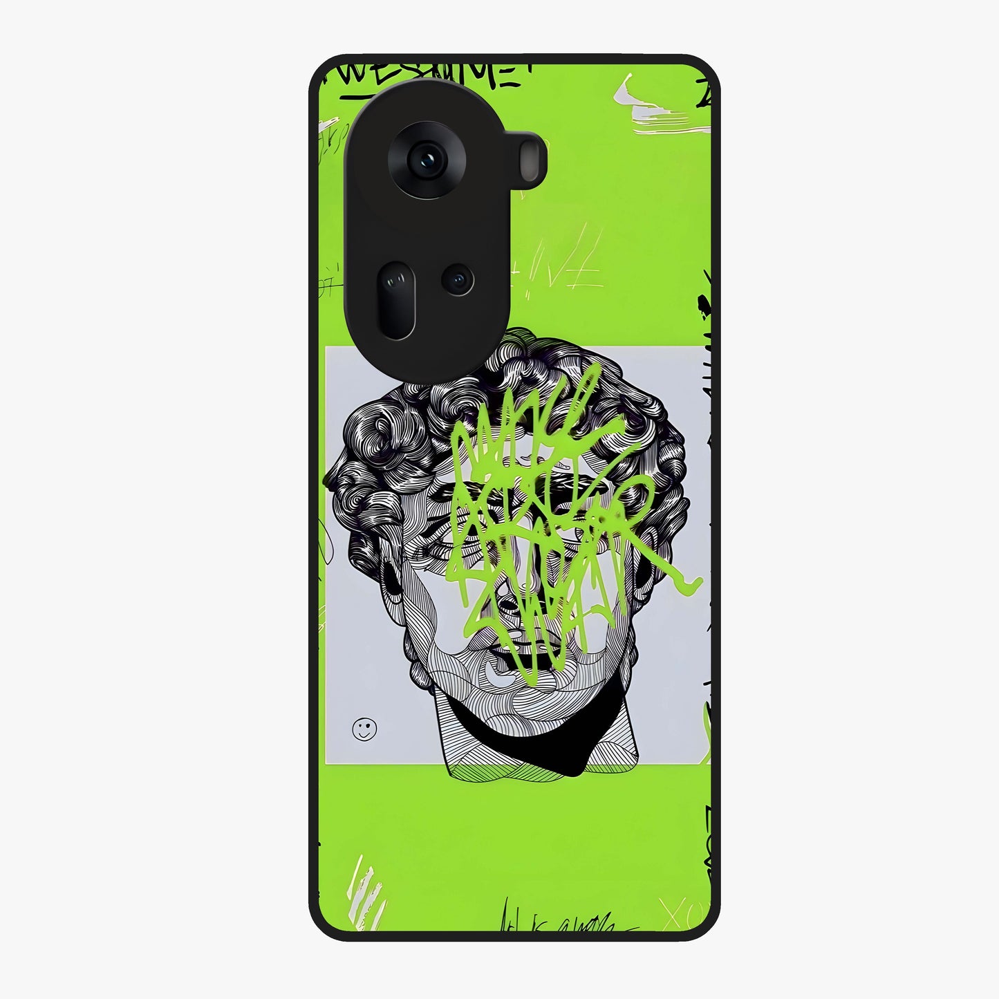 Neo Graffiti Rebellion Glass Case showing flat back view with vibrant graffiti artwork and glossy glass finish.
