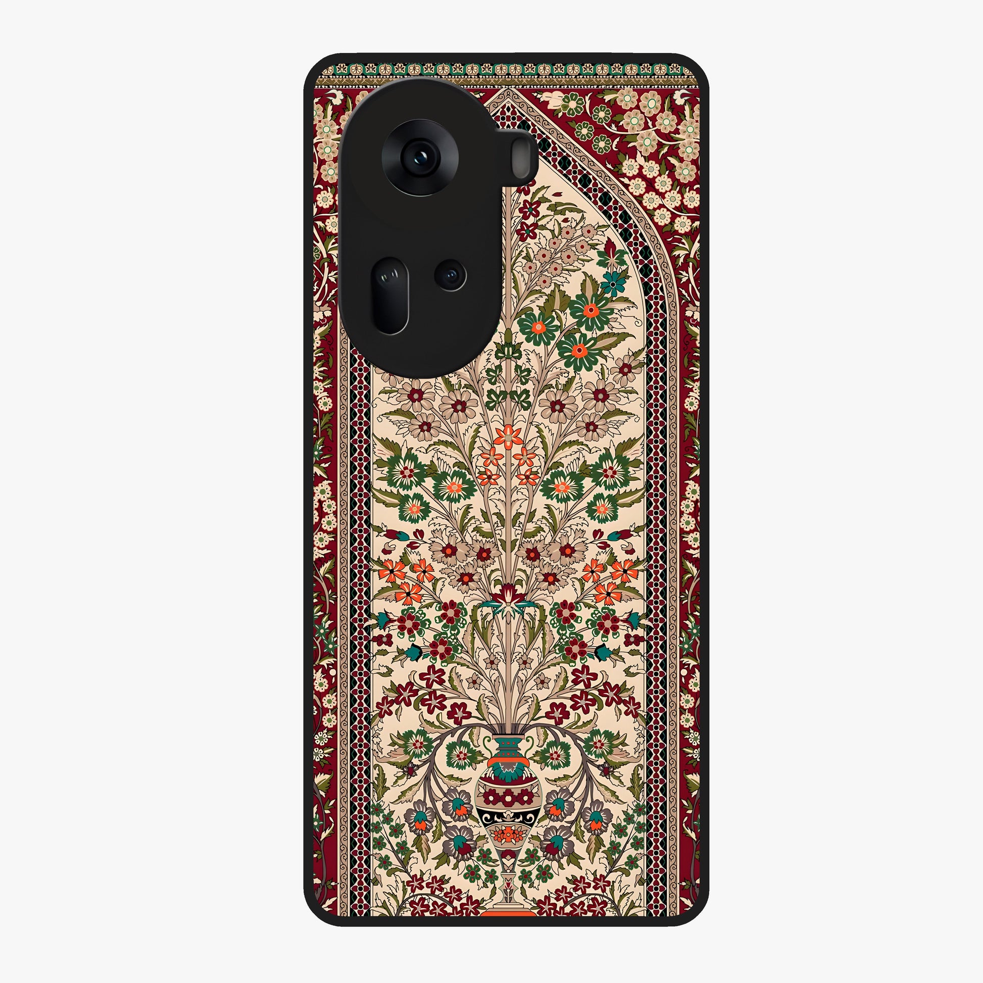 Persian Inspired Glass Case showing flat back view with ornate Persian style pattern artwork and glossy glass finish.