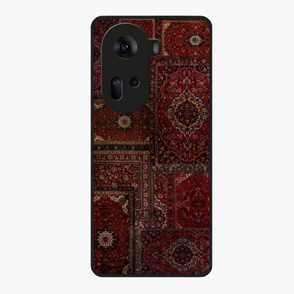 Persian Velvet Tale Glass Case showing flat back view with luxurious Persian velvet pattern artwork and glossy glass finish.