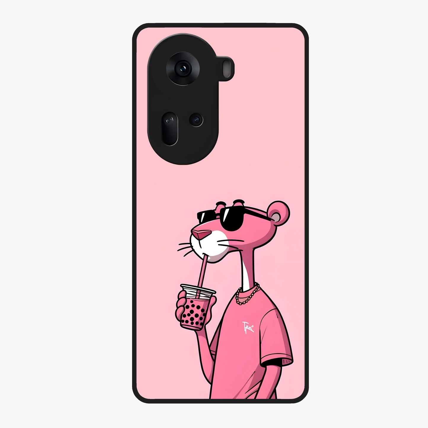Pink Panther Glass Case showing flat back view with iconic pink panther artwork and glossy glass finish.