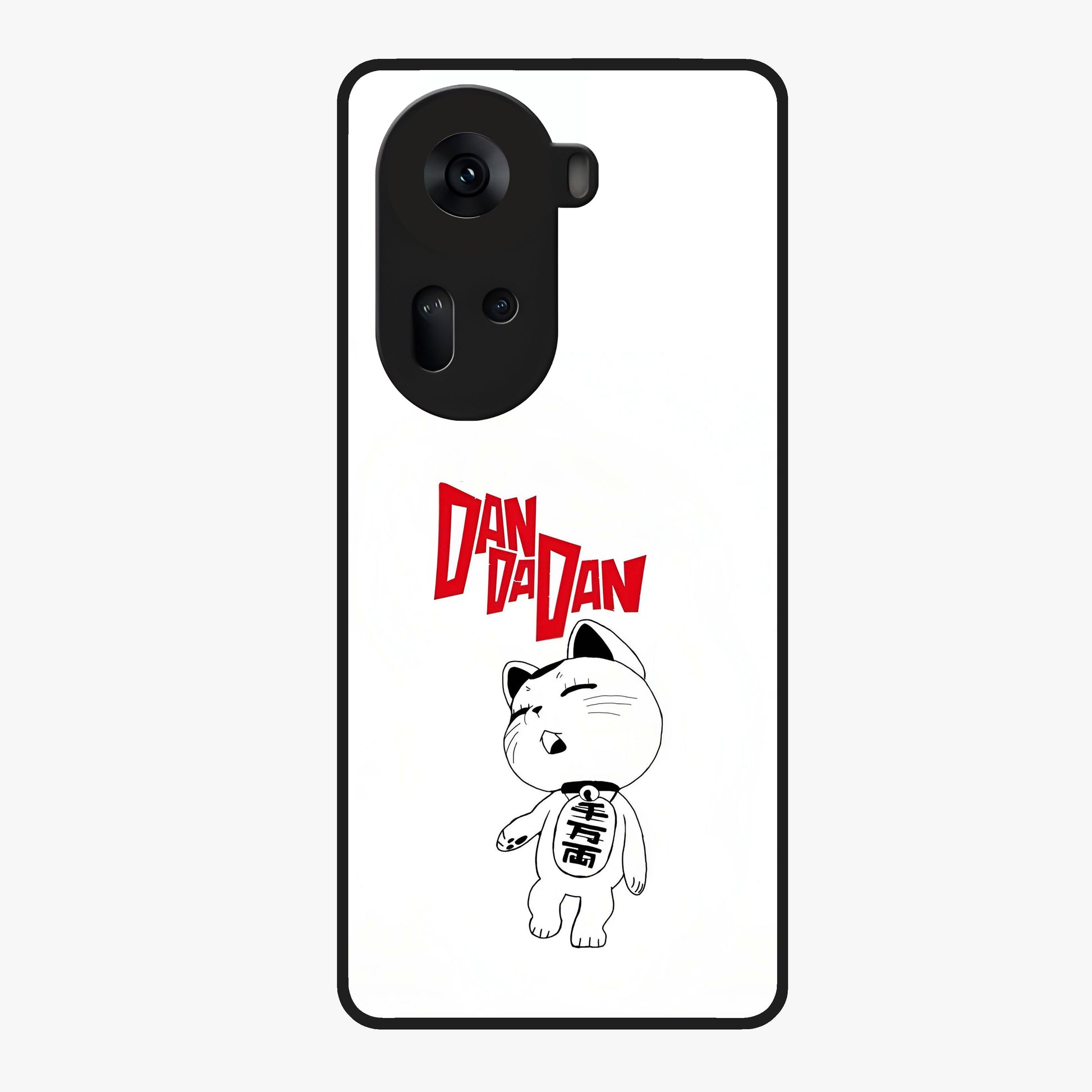 Playful Spirit Charm Glass Case showing flat back view with cheerful charm themed artwork and glossy glass finish.