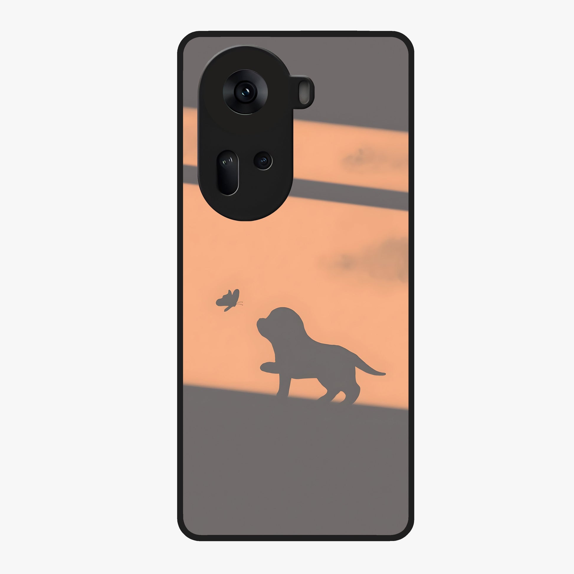 Puppy Shadow Art Glass Case showing flat back view with cute puppy shadow style artwork and glossy glass finish.