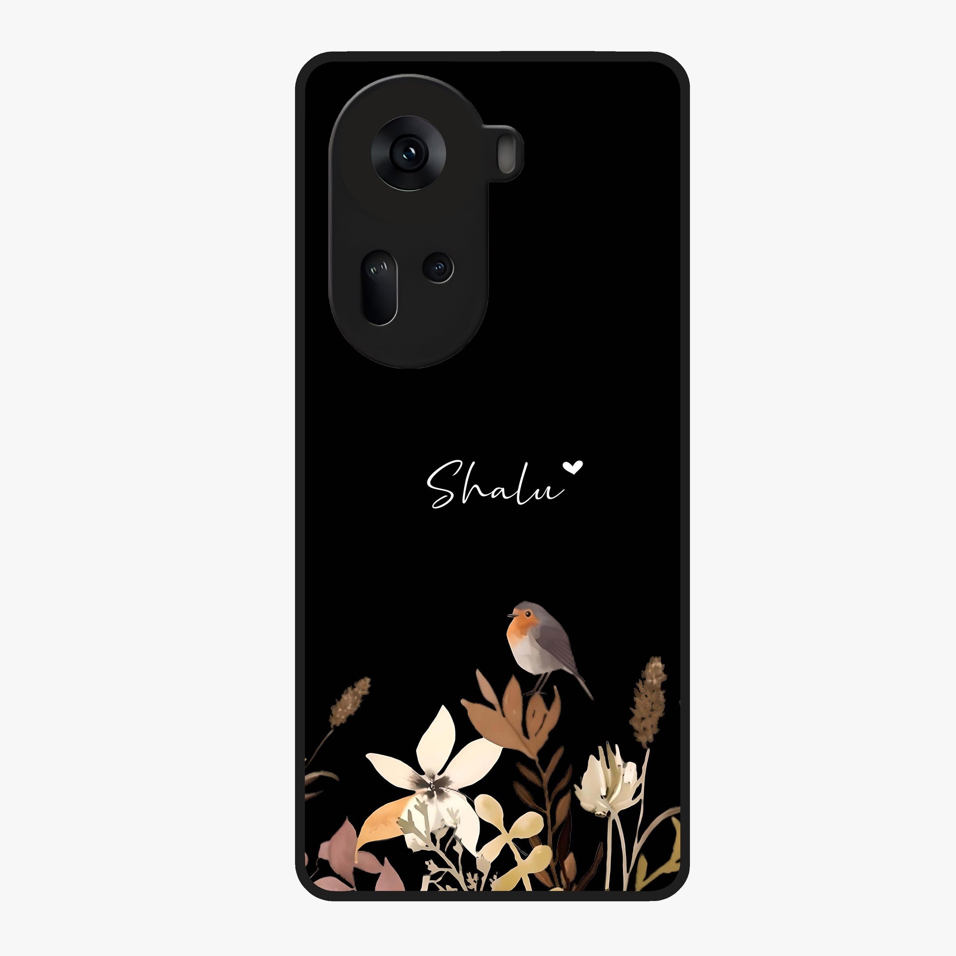 Quiet Garden Tune Custom Name Glass Case showing flat back view with peaceful garden artwork and personalized name design.