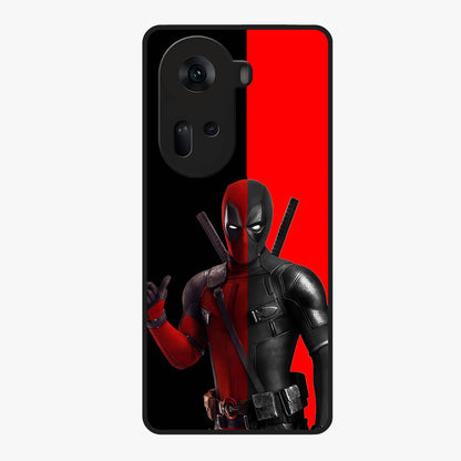 Red & Black Deadpool Theme Glass Case showing flat back view with bold comic inspired artwork and glossy glass finish.