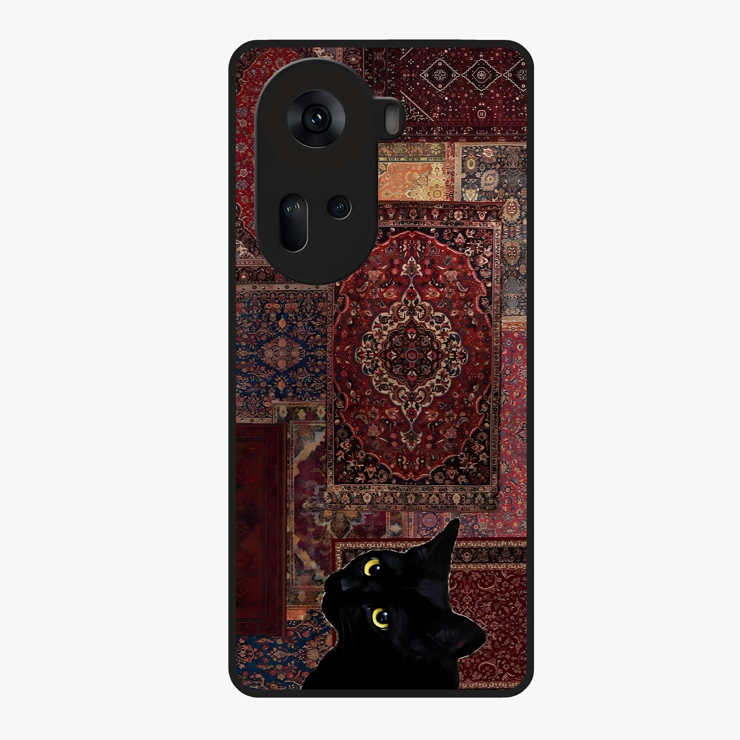 Regal Magic Cat Apple Glass Case showing flat back view with magical cat artwork holding apple and glossy glass finish.