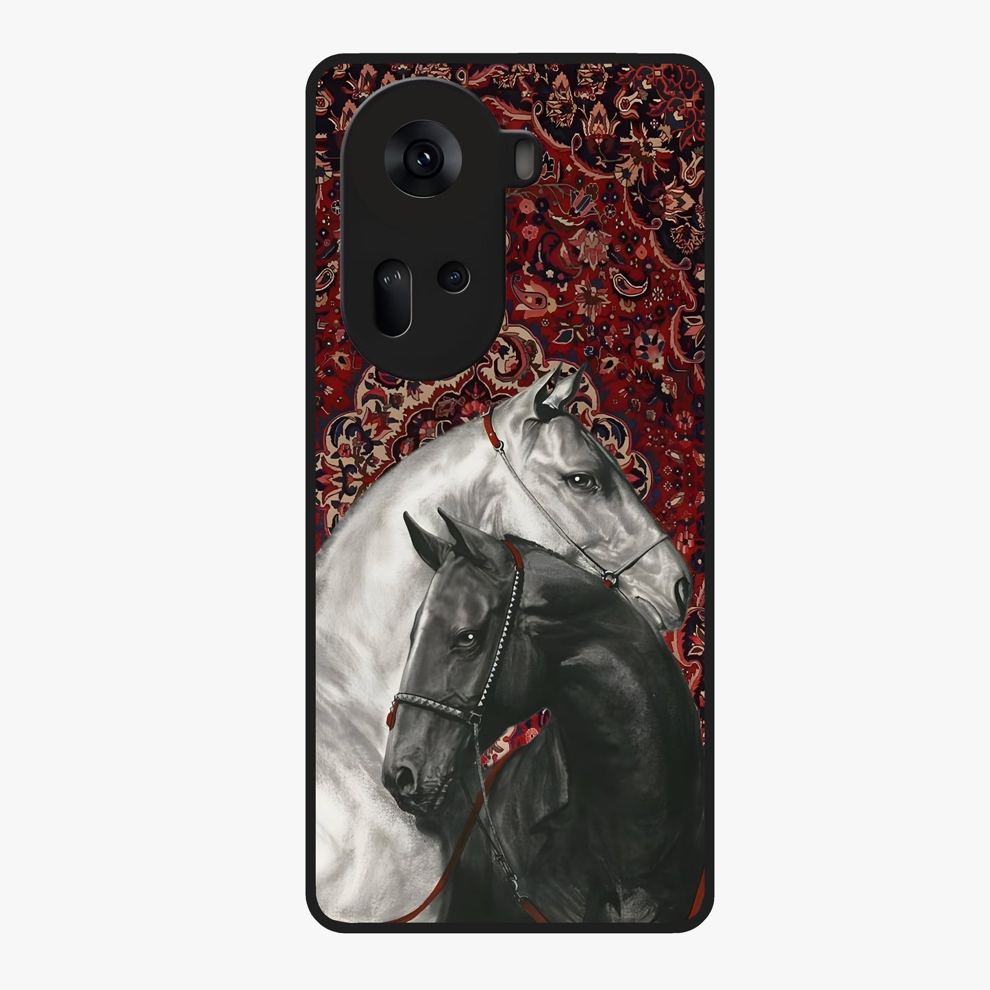Regal Stallion Tapestry Glass Case showing flat back view with majestic horse tapestry artwork and glossy glass finish.