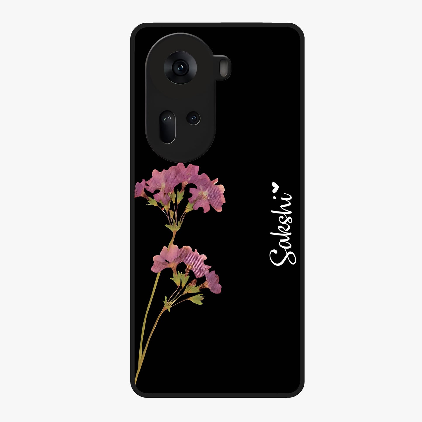 Riching Lavender Flower Custom Name Glass Case showing flat back view with lavender floral artwork and personalized name design.