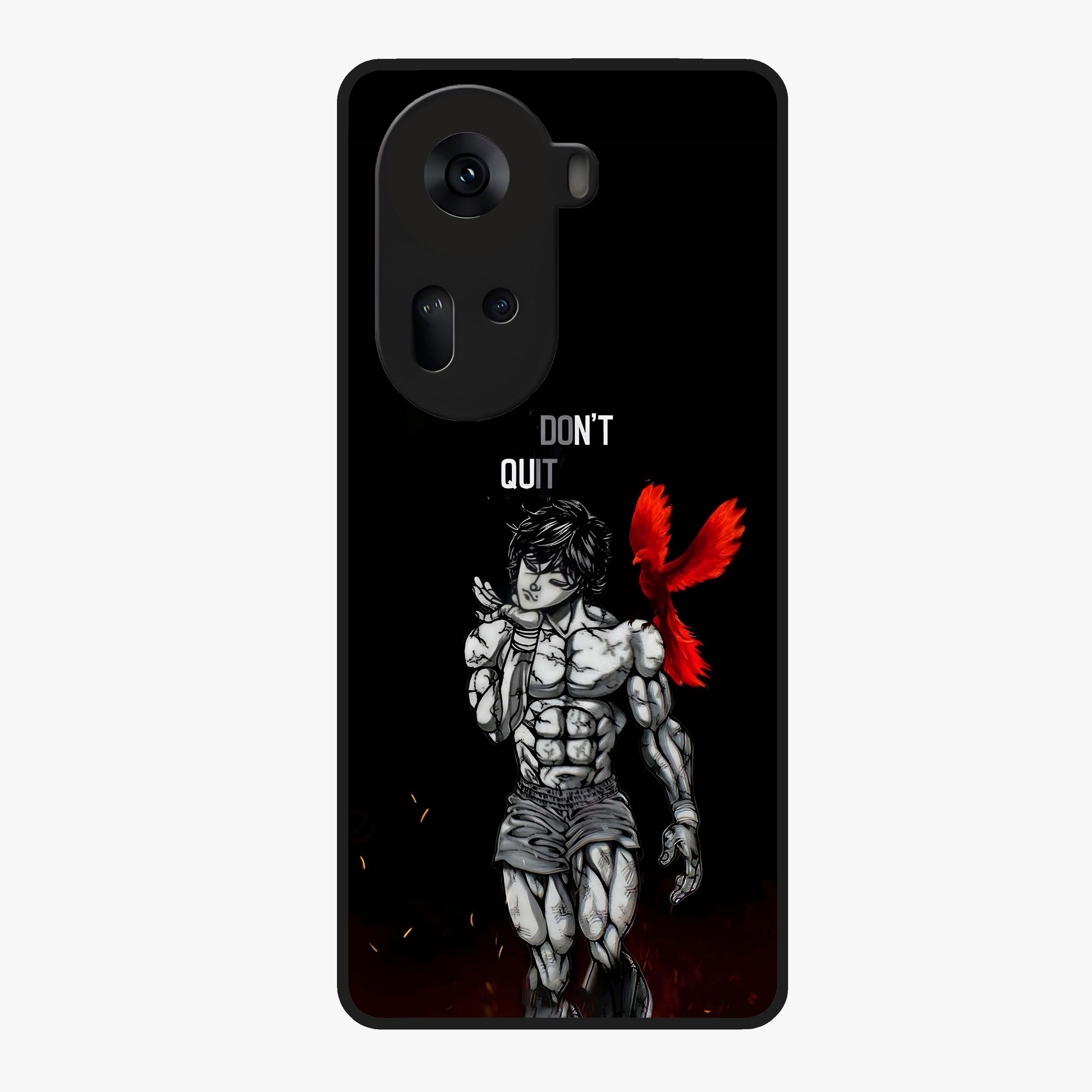 Rise Beyond Limits Glass Case showing flat back view with motivational typography artwork and glossy glass finish.