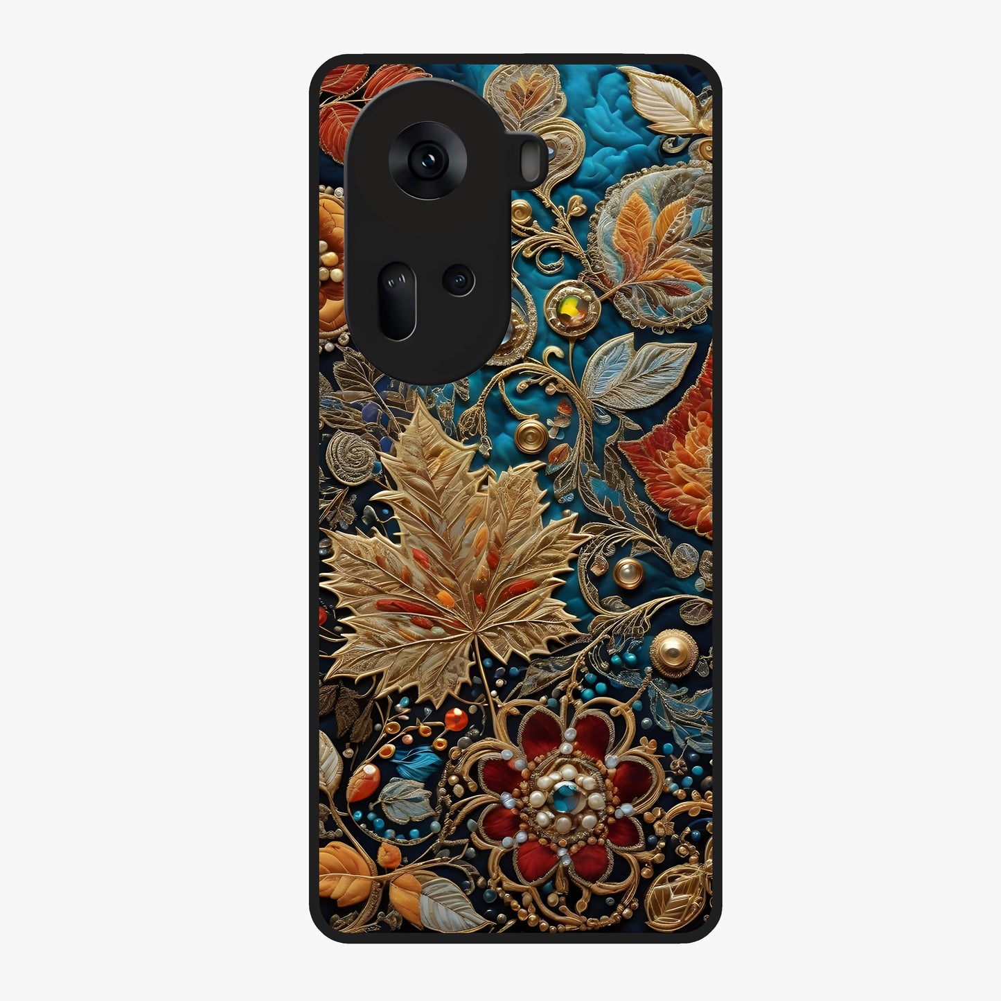 Royal Jewel Garden Glass Case showing flat back view with decorative floral garden artwork and glossy glass finish.