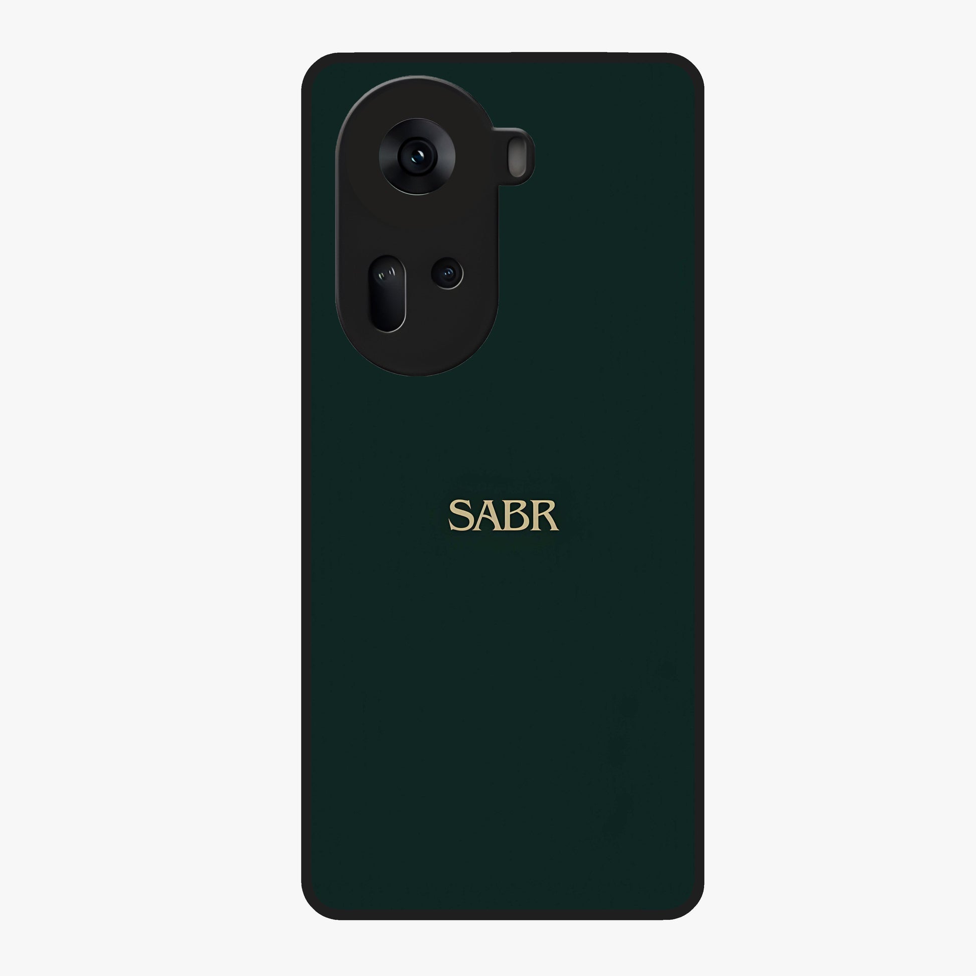 Sabr Minimal Patience Glass Case showing flat back view with minimalist typography artwork and glossy glass finish.