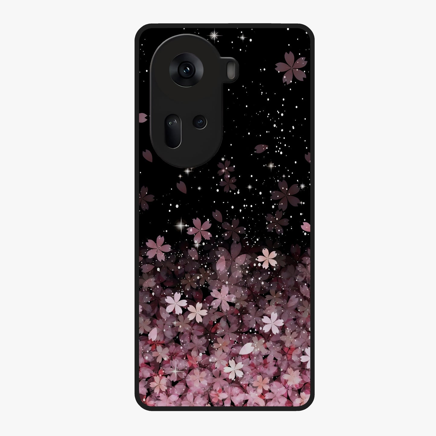 Small Starry Flowers Glass Case showing flat back view with delicate starry floral artwork and glossy glass finish.