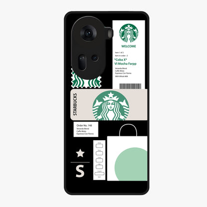 Starbucks Mocha Glass Case showing flat back view with coffee inspired artwork and glossy glass finish.