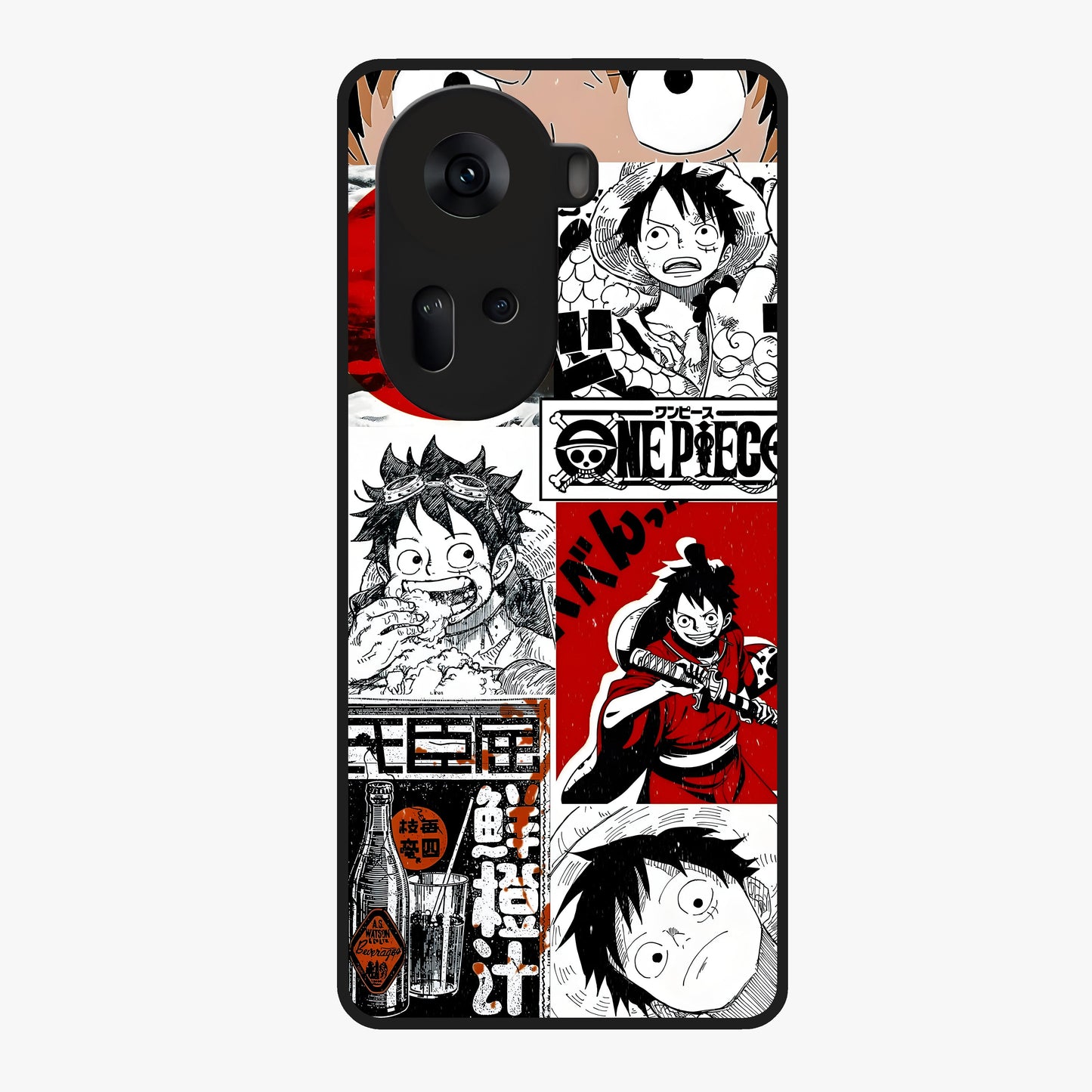 Strawhat Chaos Panels Glass Case showing flat back view with anime inspired chaos panel artwork and glossy glass finish.