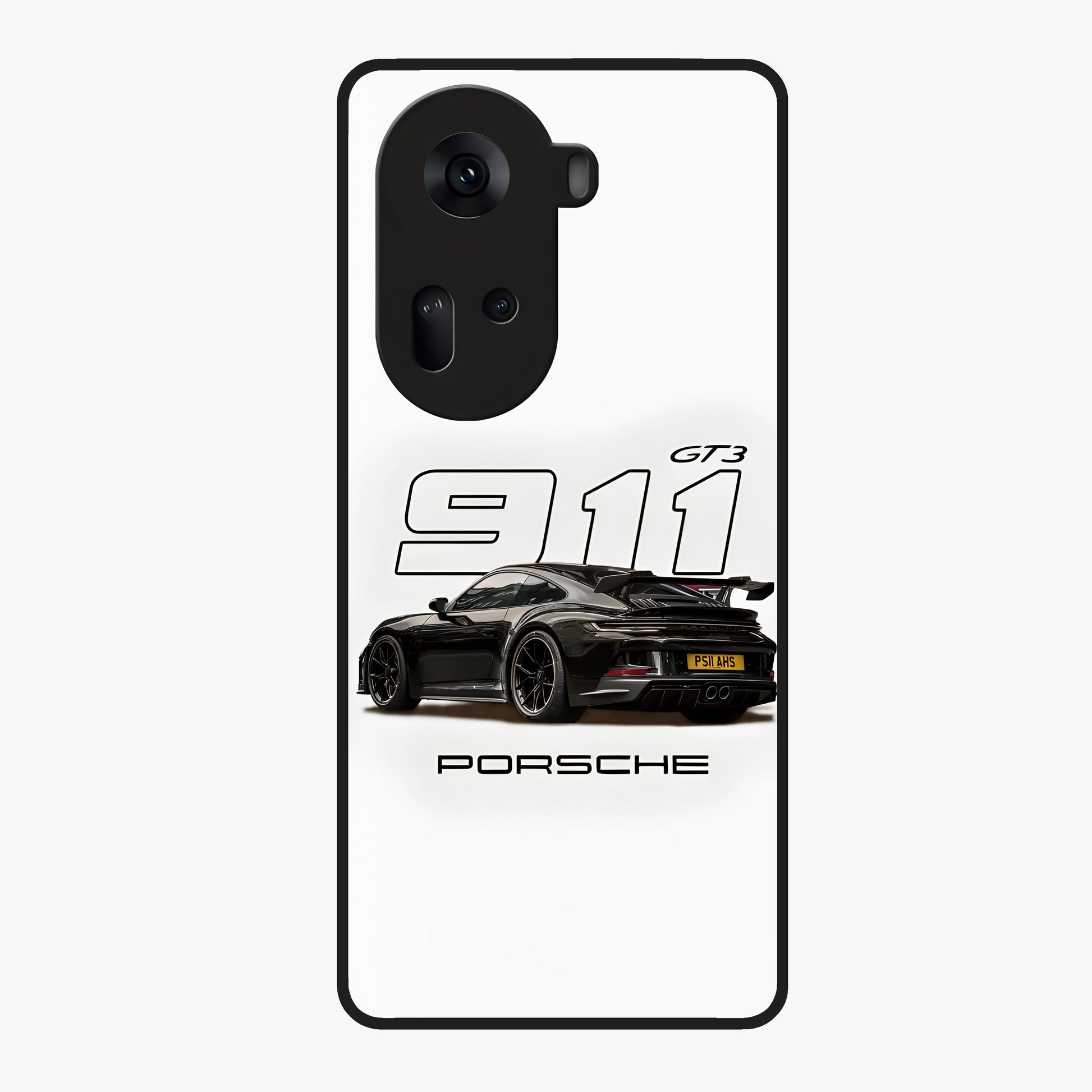 Turbo Legacy Icon Glass Case showing flat back view with iconic sports car inspired artwork and glossy glass finish.
