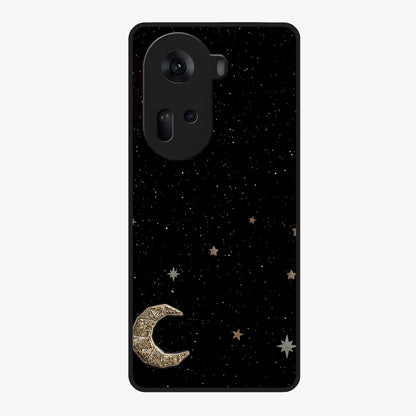 Twinkle Star With Half Moon Glass Case showing flat back view with star and half moon artwork and glossy glass finish.