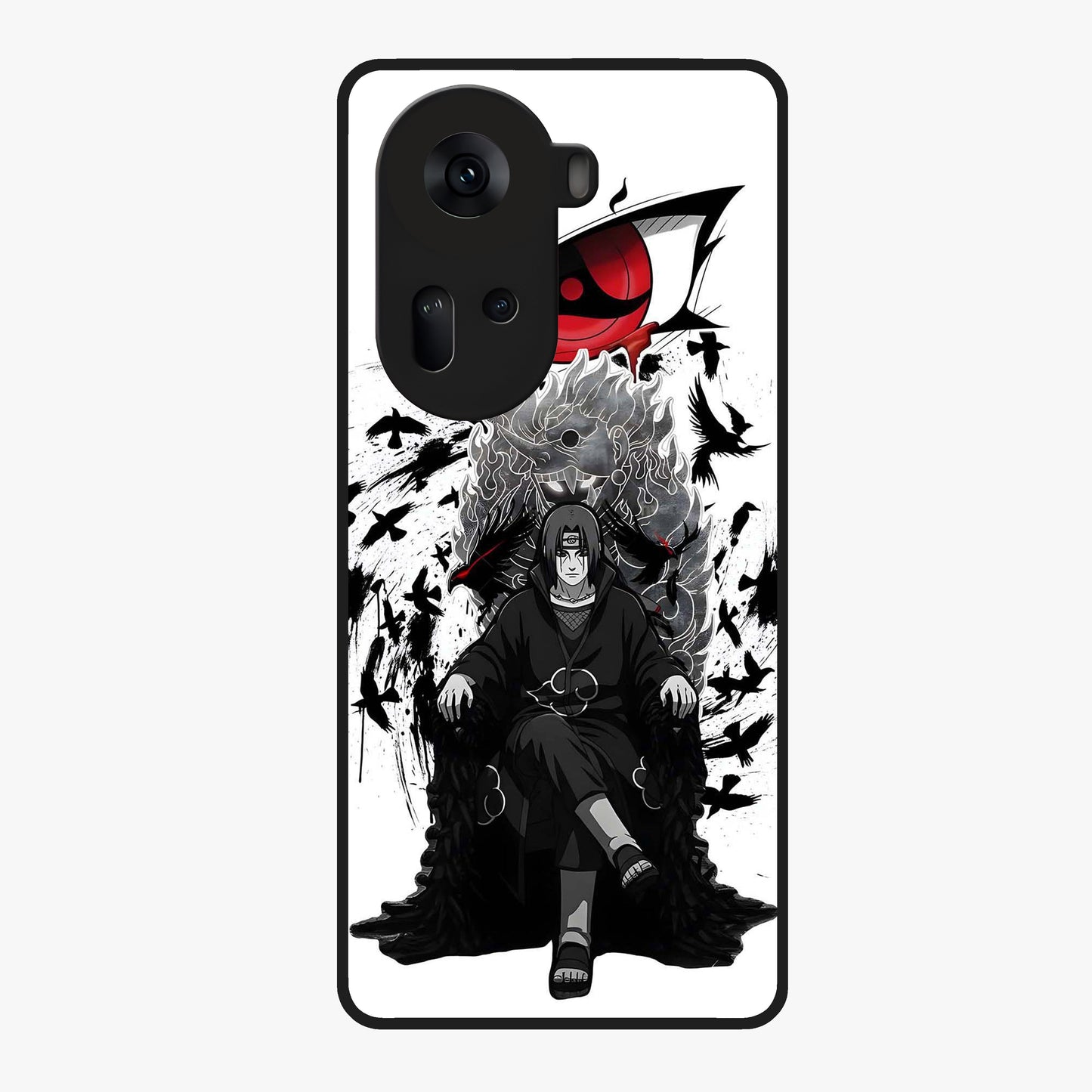 Uchiha Shadow Throne Glass Case showing flat back view with cosmic underwater themed artwork and glossy glass finish.