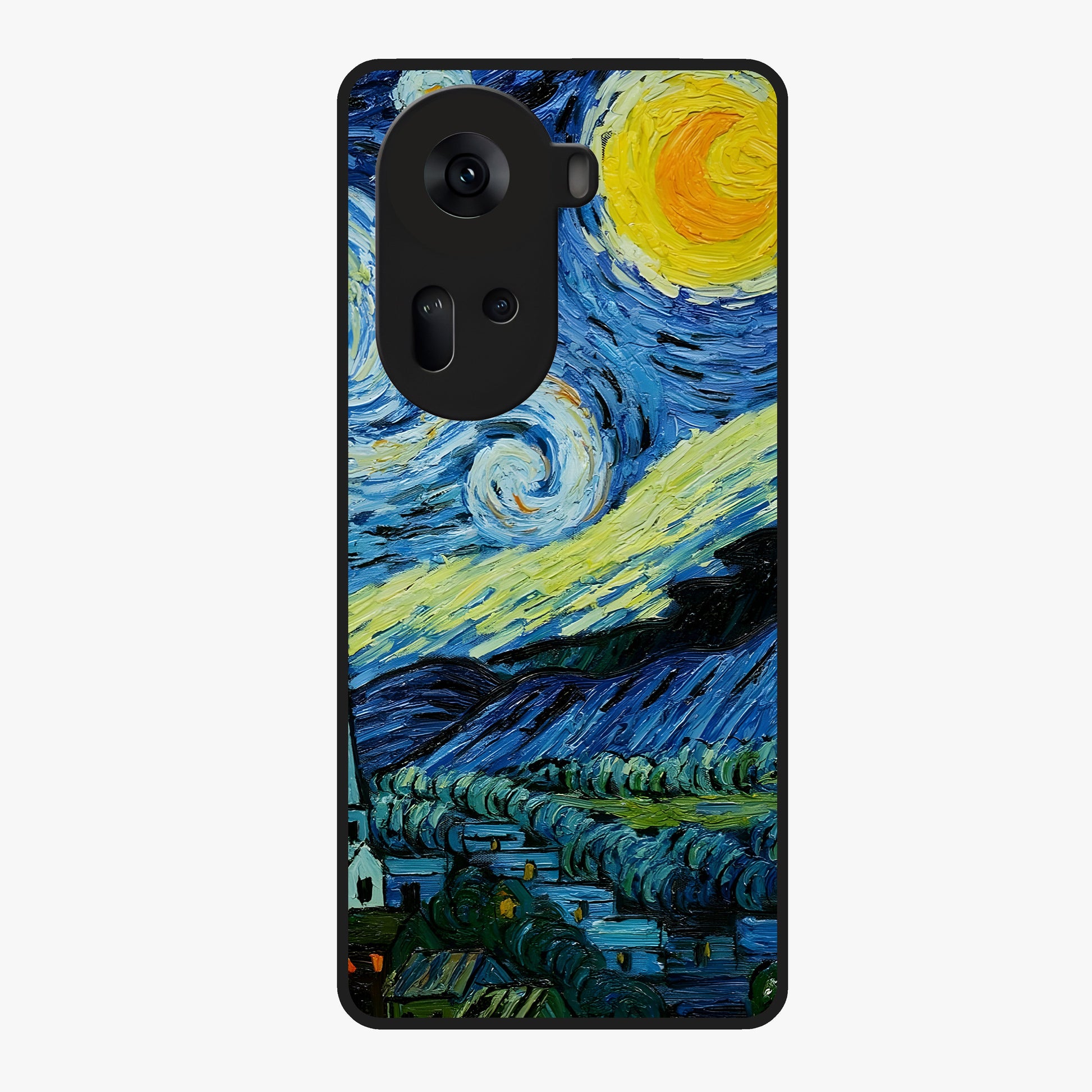 Van Gogh Art Glass Case showing flat back view with classic painterly artwork inspired by Van Gogh style and glossy glass finish.