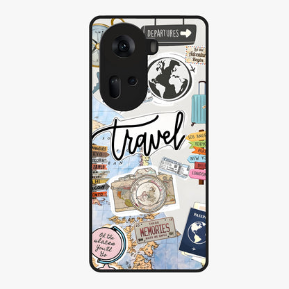 Wanderlust Journal Glass Case showing flat back view with travel inspired artwork and glossy glass finish.
