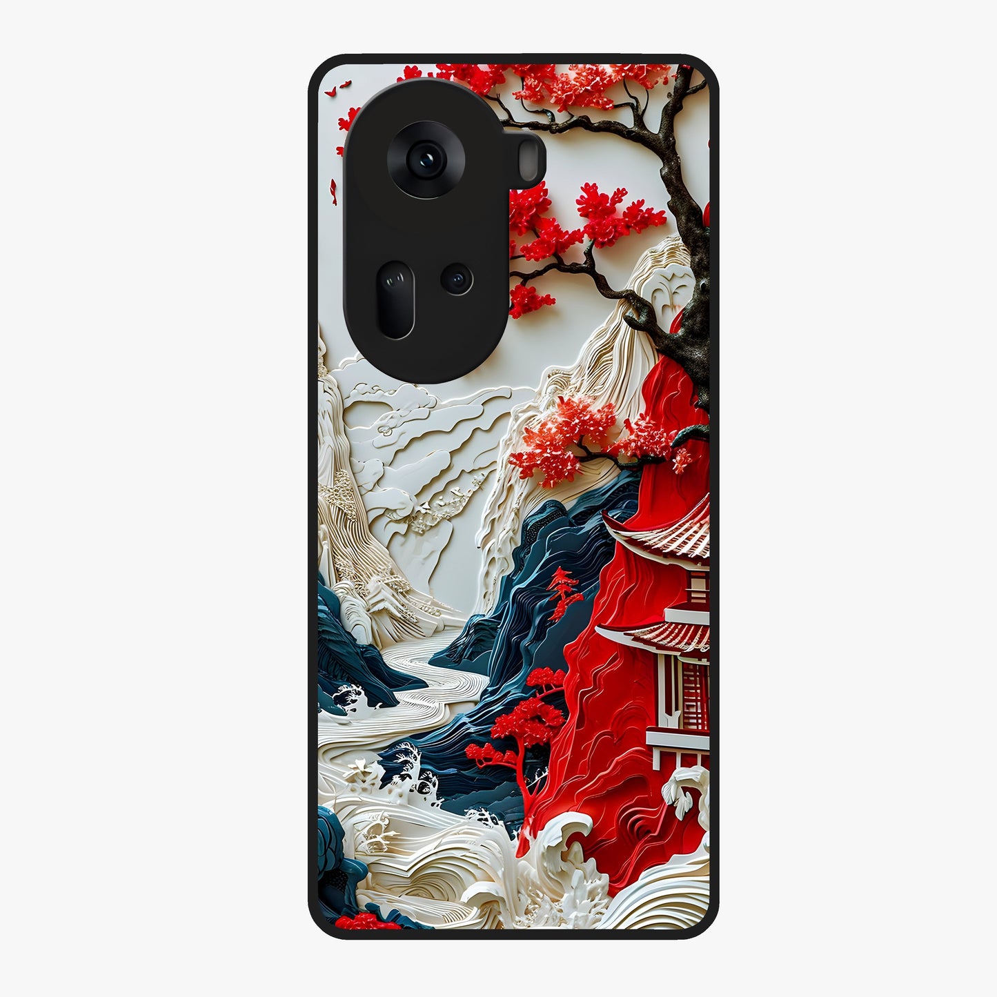 Whispers Of Sakura Waves Glass Case showing flat back view with cherry blossom wave artwork and glossy glass finish.