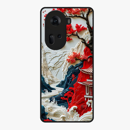 Whispers Of Sakura Waves Glass Case showing flat back view with cherry blossom wave artwork and glossy glass finish.
