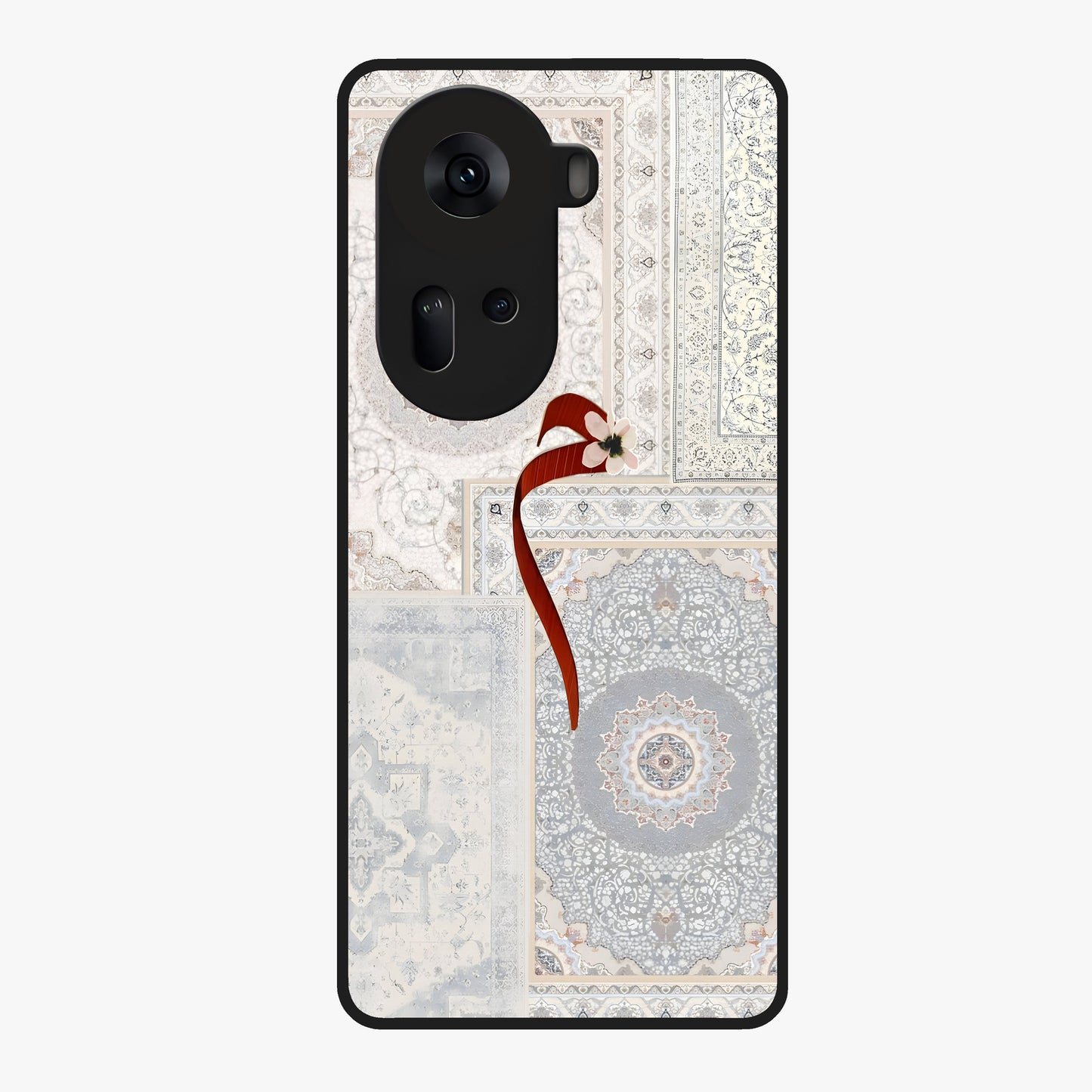 White Aesthetic Bow Glass Case showing flat back view with minimal bow artwork and glossy glass finish.
