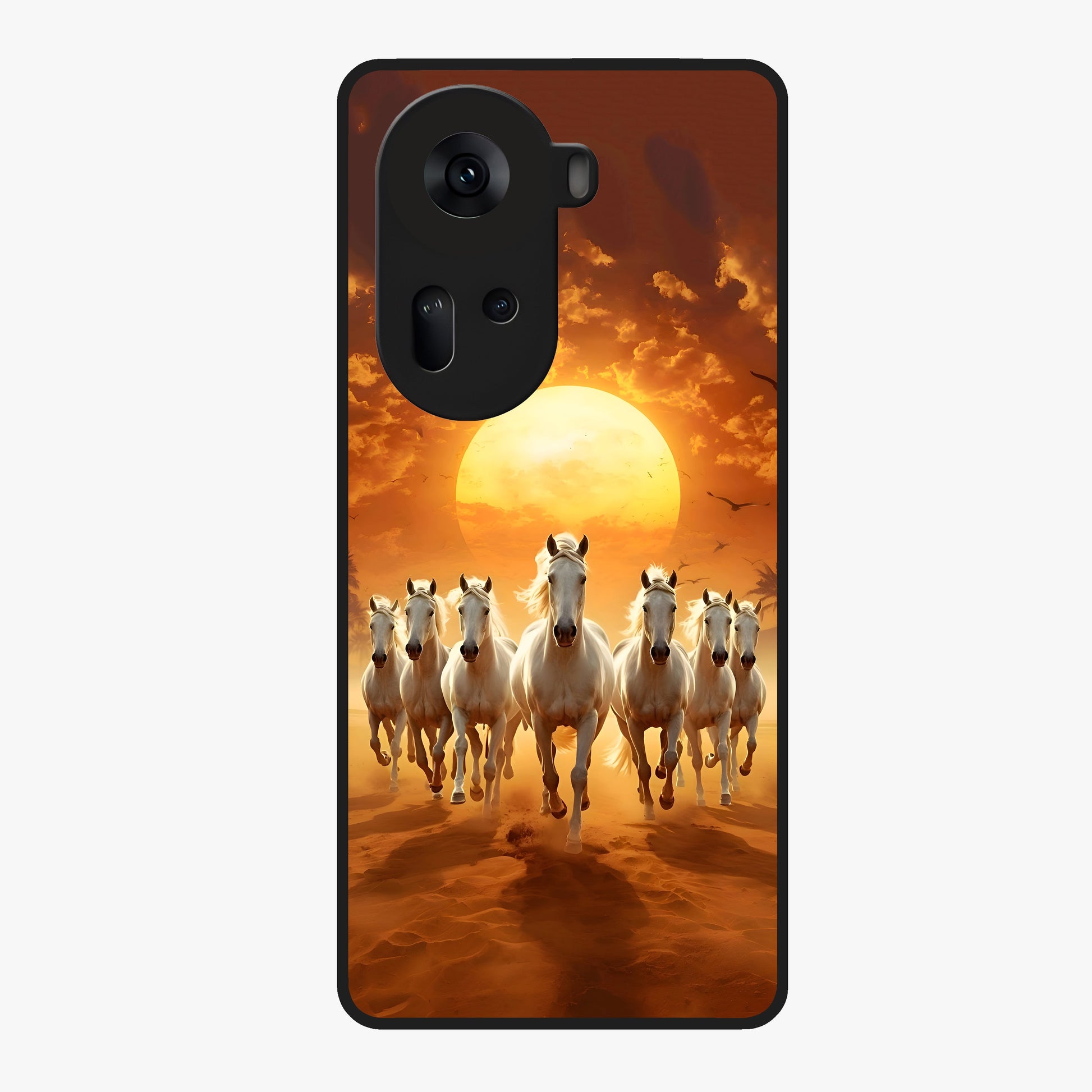 Wild Sunset Majesty Glass Case showing flat back view with majestic sunset landscape artwork and glossy glass finish.