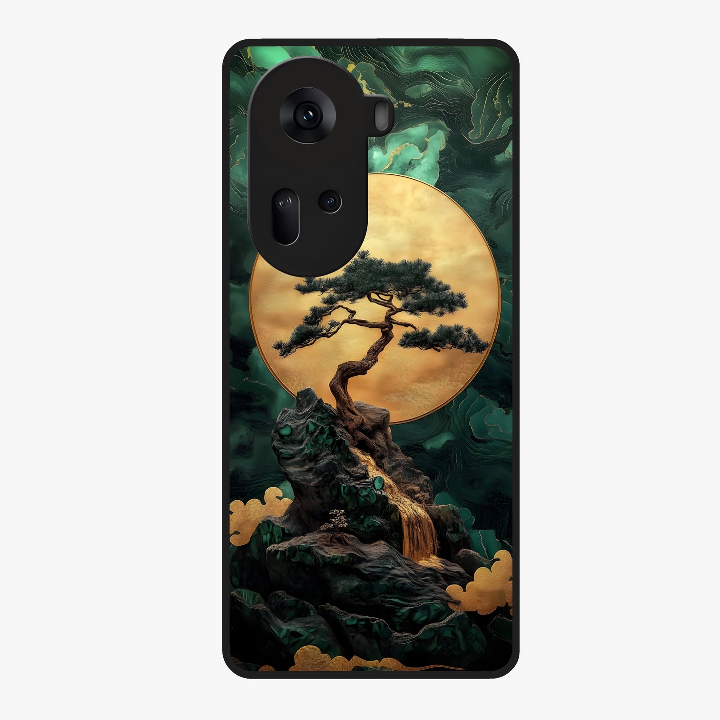 Zen Moon Rise Glass Case showing flat back view with calm moonrise artwork and glossy glass finish.