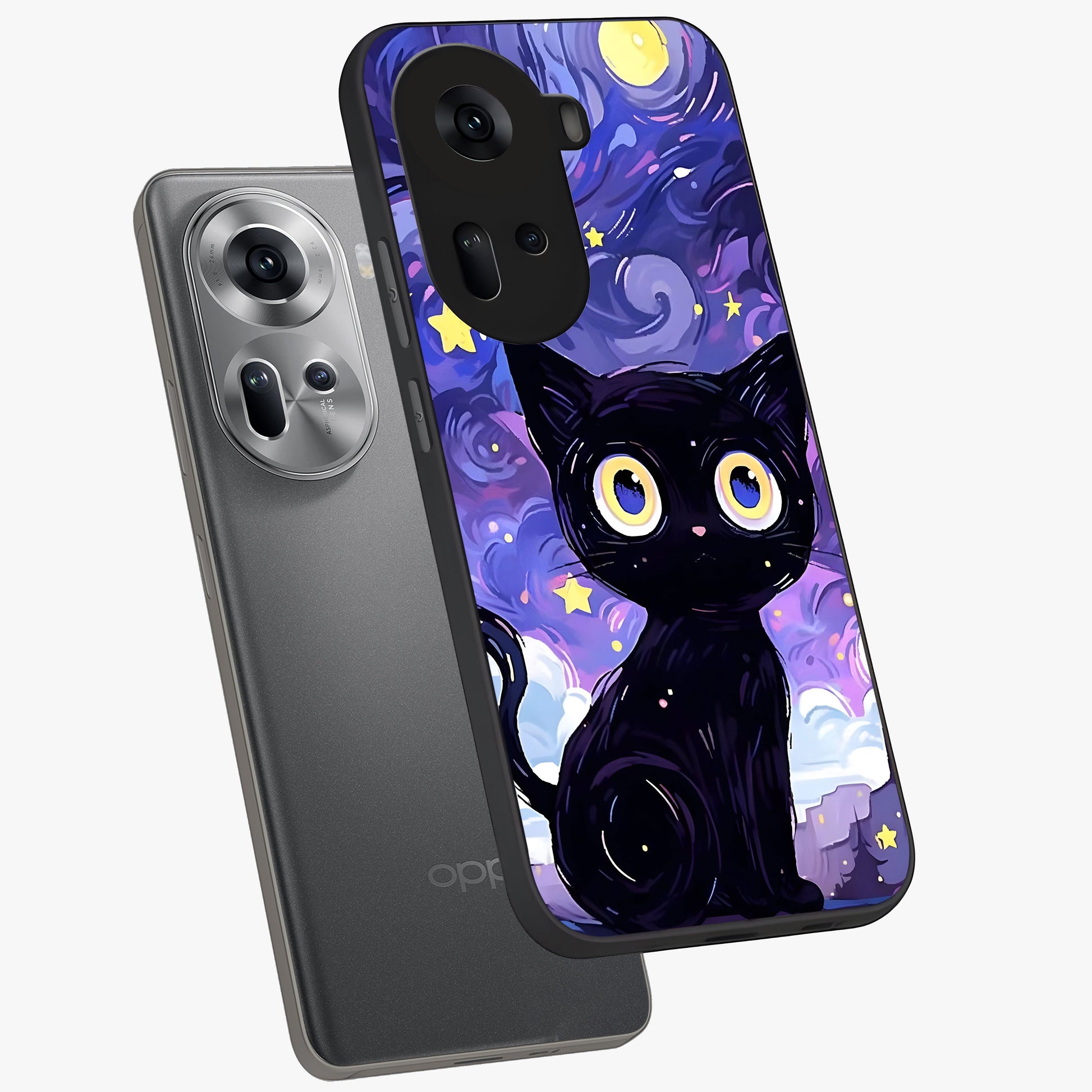 Abstract Cat Art Glass Case displayed in angled mockup highlighting modern abstract cat artwork and sleek glass surface.
