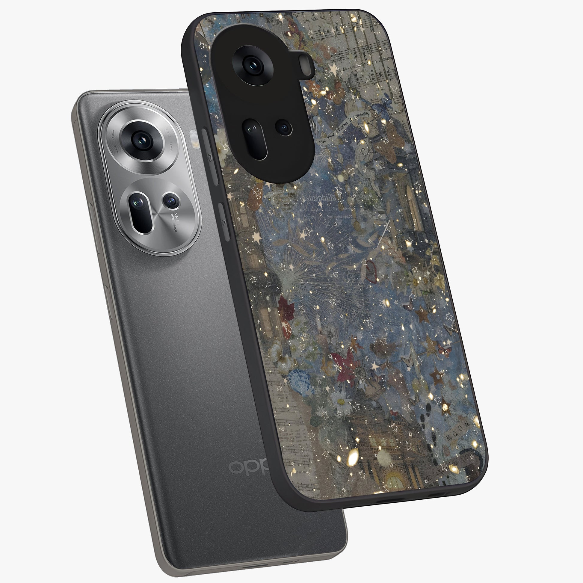 Aesthetic Astrolophia Glass Case displayed in angled mockup highlighting artistic aesthetic elements and smooth glass surface.