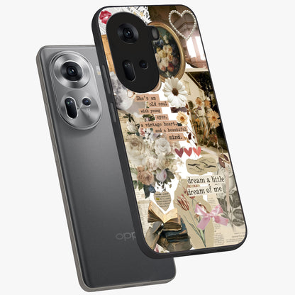 Aesthetic Brown Vintage Collage Glass Case displayed in angled mockup highlighting vintage aesthetic collage design.