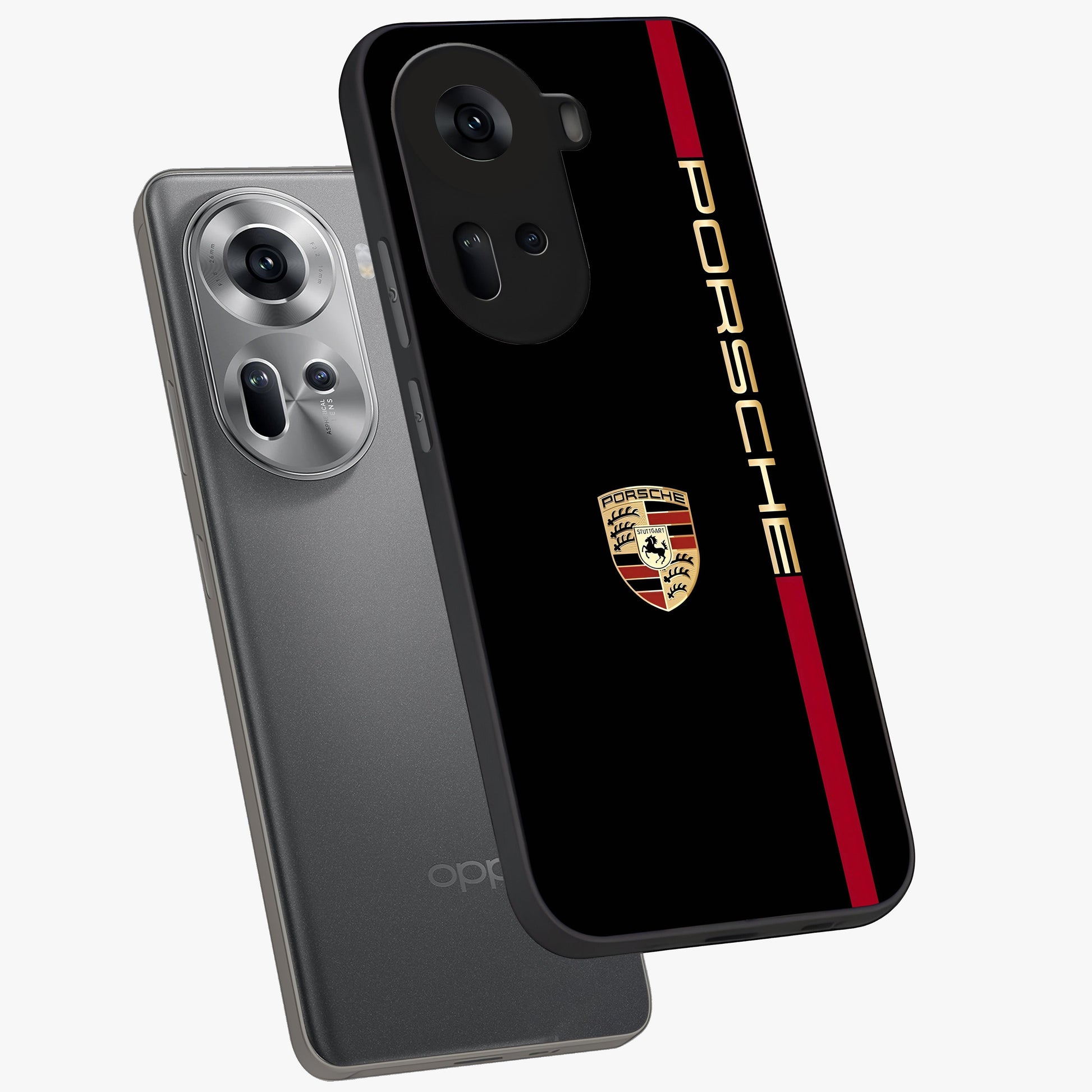 Black Minimal Porsche Glass Case displayed in angled mockup highlighting modern minimal car illustration and clean aesthetic design.