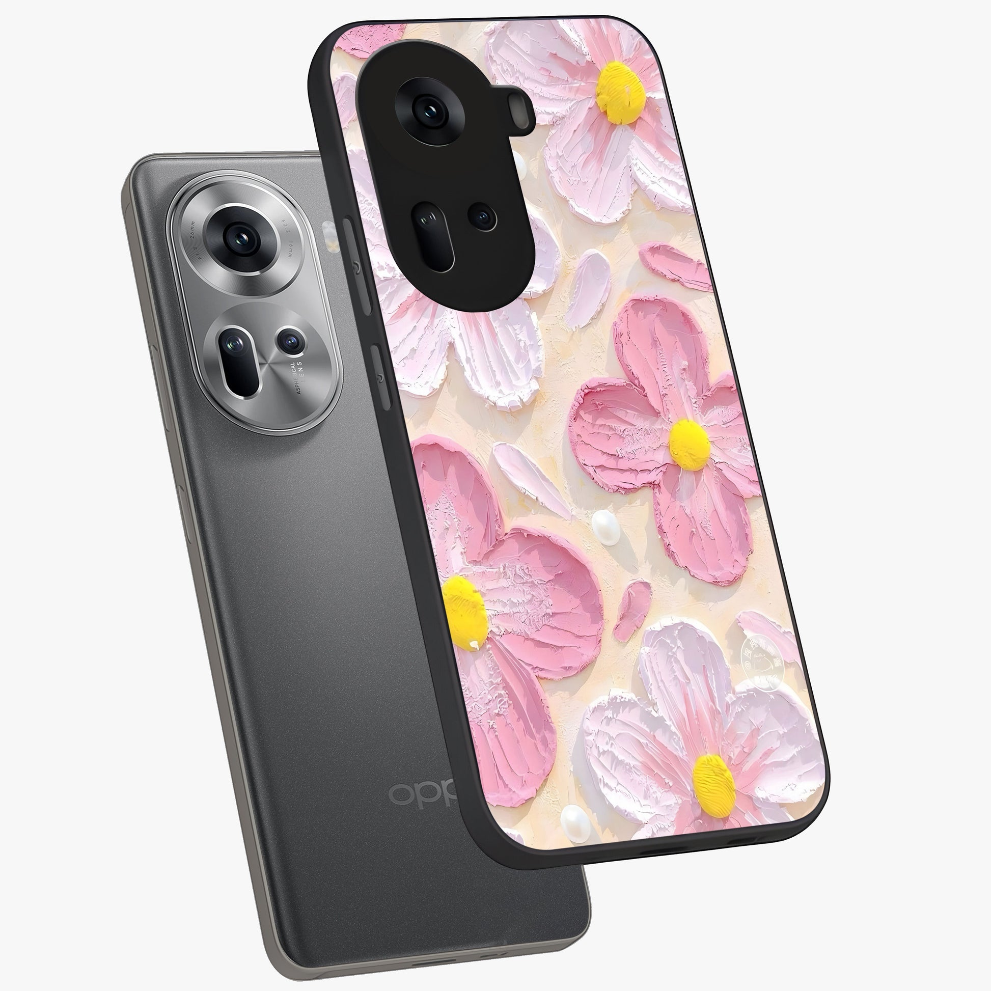 Blush Bloom Texture Glass Case displayed in angled mockup highlighting subtle bloom pattern with aesthetic pastel design.