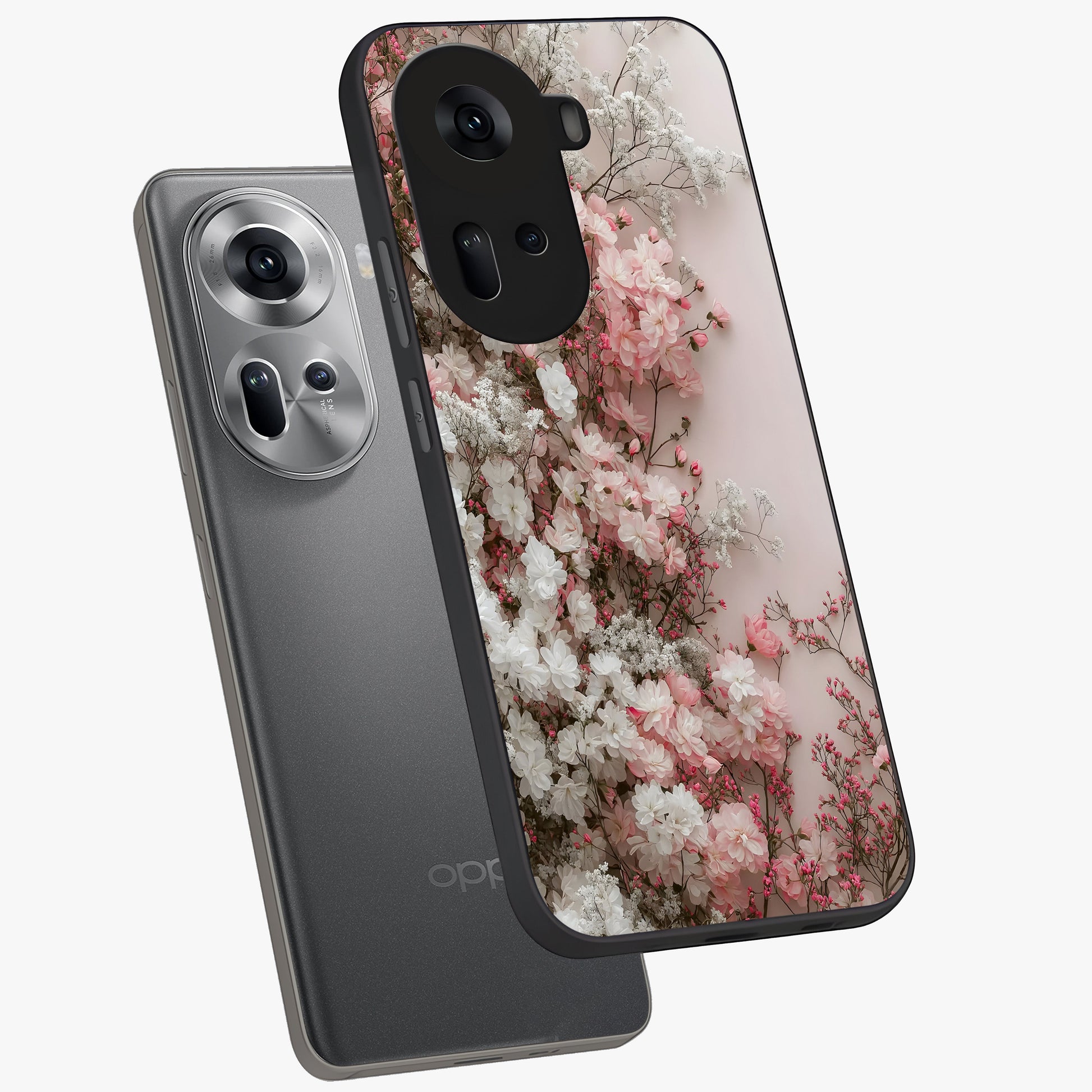 Blush Blossom Cloud Glass Case displayed in angled mockup highlighting soft cloud and blossom design with pastel aesthetic.