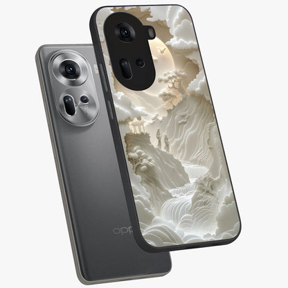 Celestial Origami Glass Case displayed in angled mockup highlighting geometric origami design with cosmic aesthetic theme.