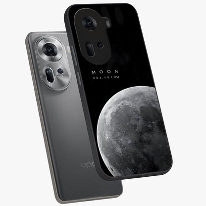 Cosmic Moon Glow Glass Case displayed in angled mockup highlighting celestial moon design with cosmic aesthetic theme.