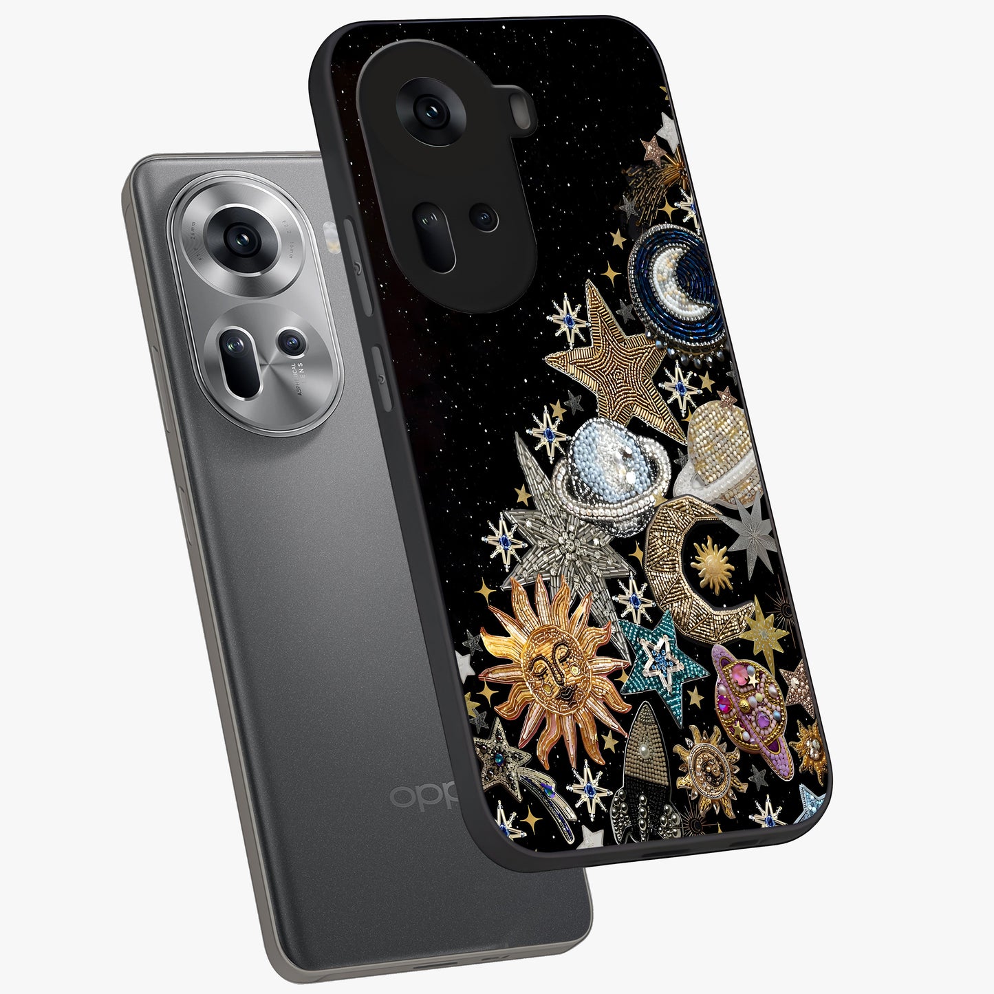 Cosmic Sparkle Dreams Glass Case displayed in angled mockup highlighting dreamy star sparkle design with celestial aesthetic.