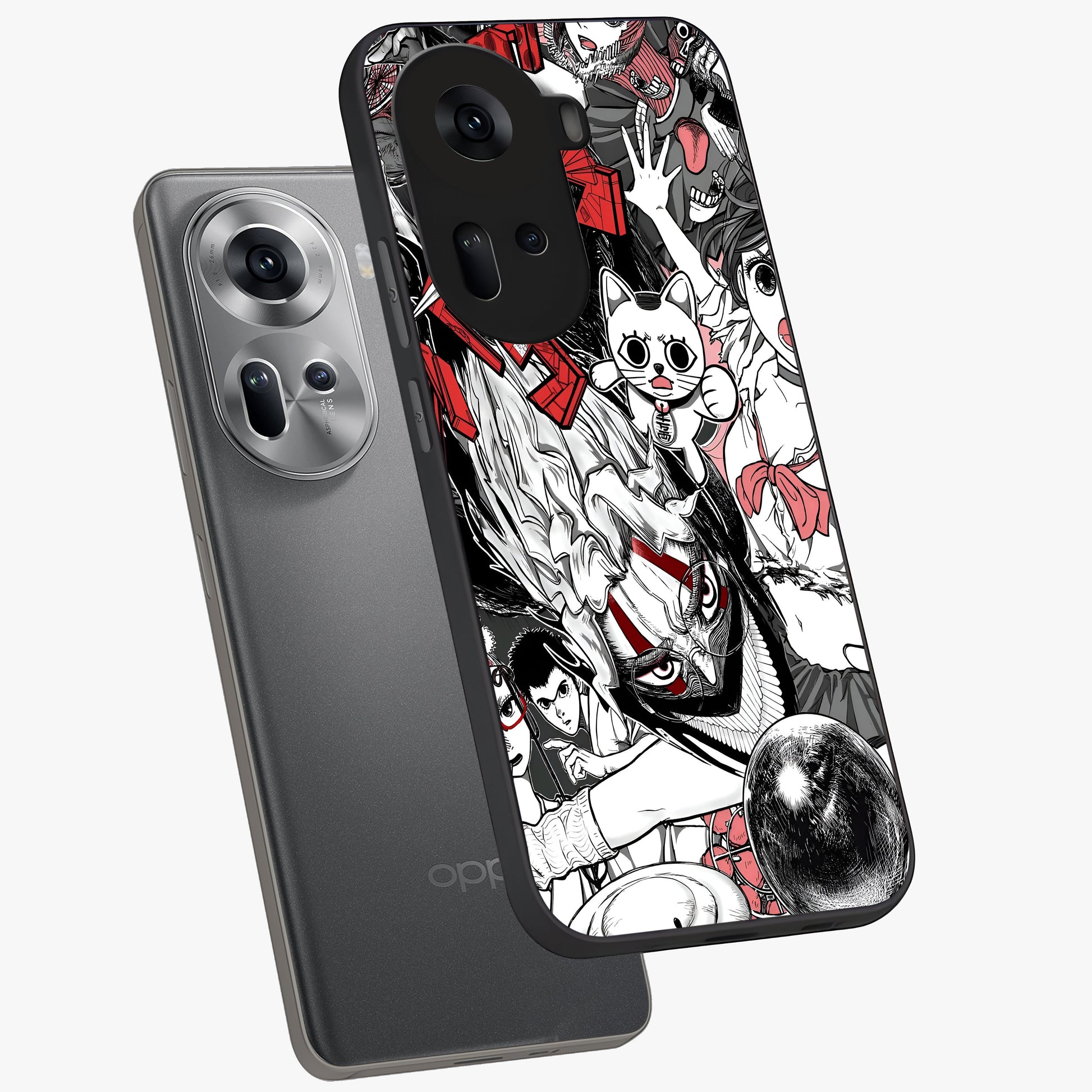 Crimson Chaos Panel Glass Case displayed in angled mockup highlighting chaotic panel style design with modern graphic theme.