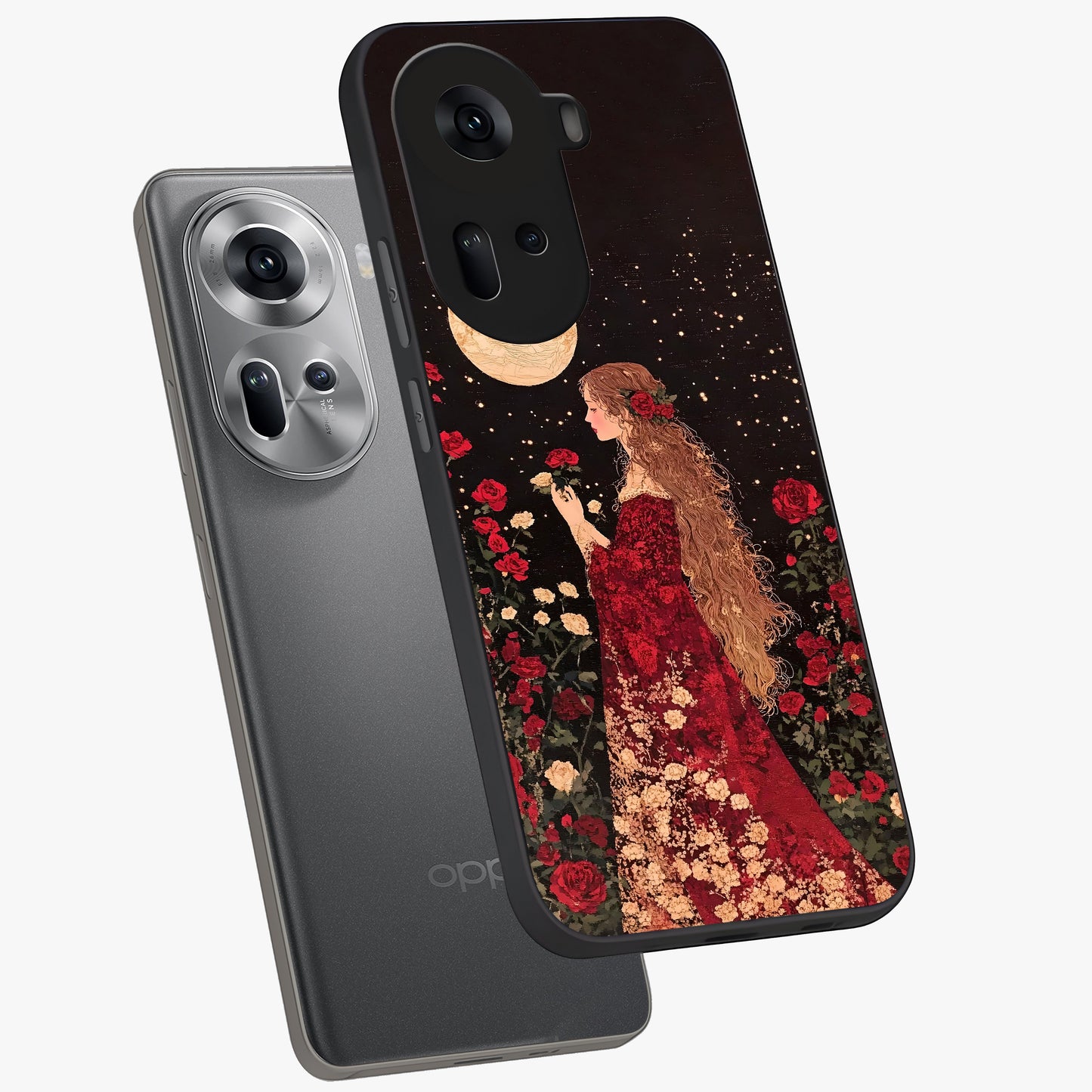 Crimson Dreams Glass Case displayed in angled mockup highlighting soft crimson aesthetic design with artistic theme.