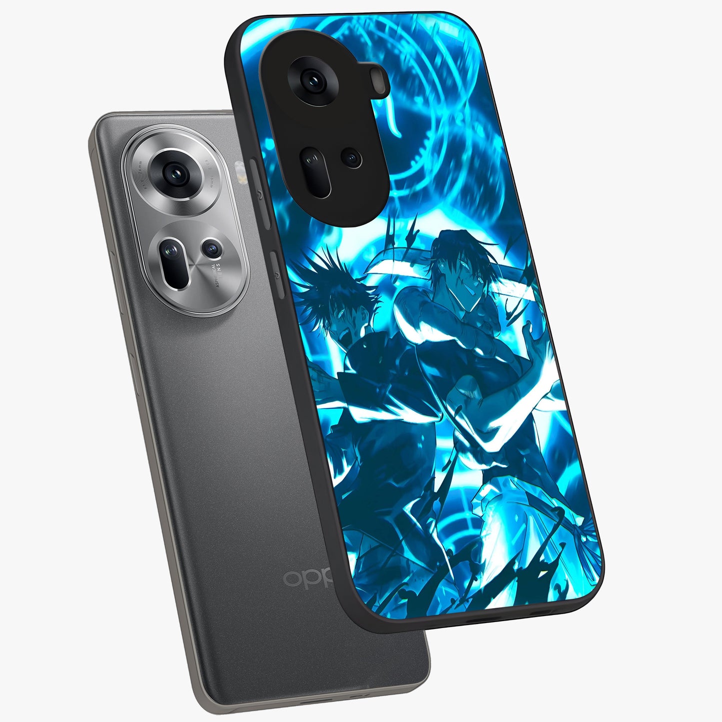Cursed Energy Clash Glass Case displayed in angled mockup highlighting powerful battle inspired graphic with anime style aesthetic.