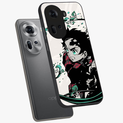 Demon Slayer Glass Case displayed in angled mockup highlighting dramatic anime character design with action aesthetic.