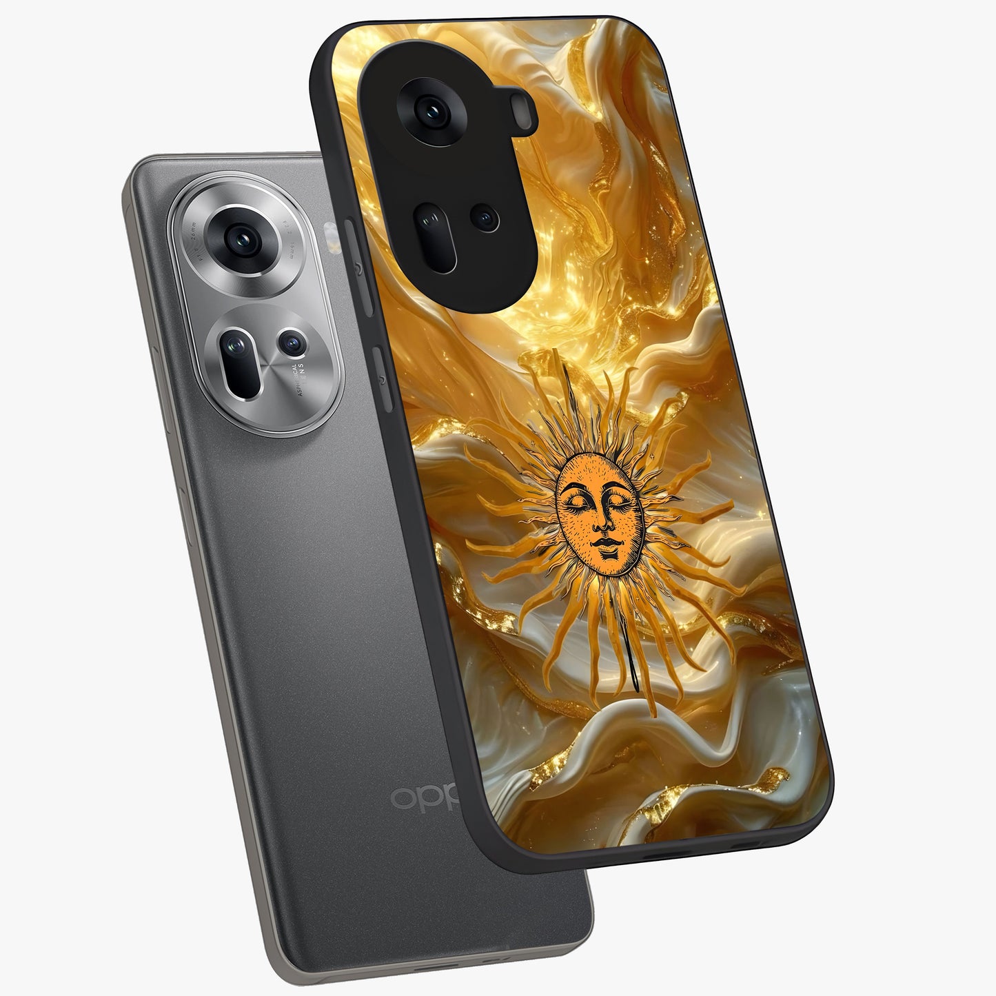 Eternal Golden Glow Glass Case displayed in angled mockup highlighting glowing golden aesthetic design with elegant style.