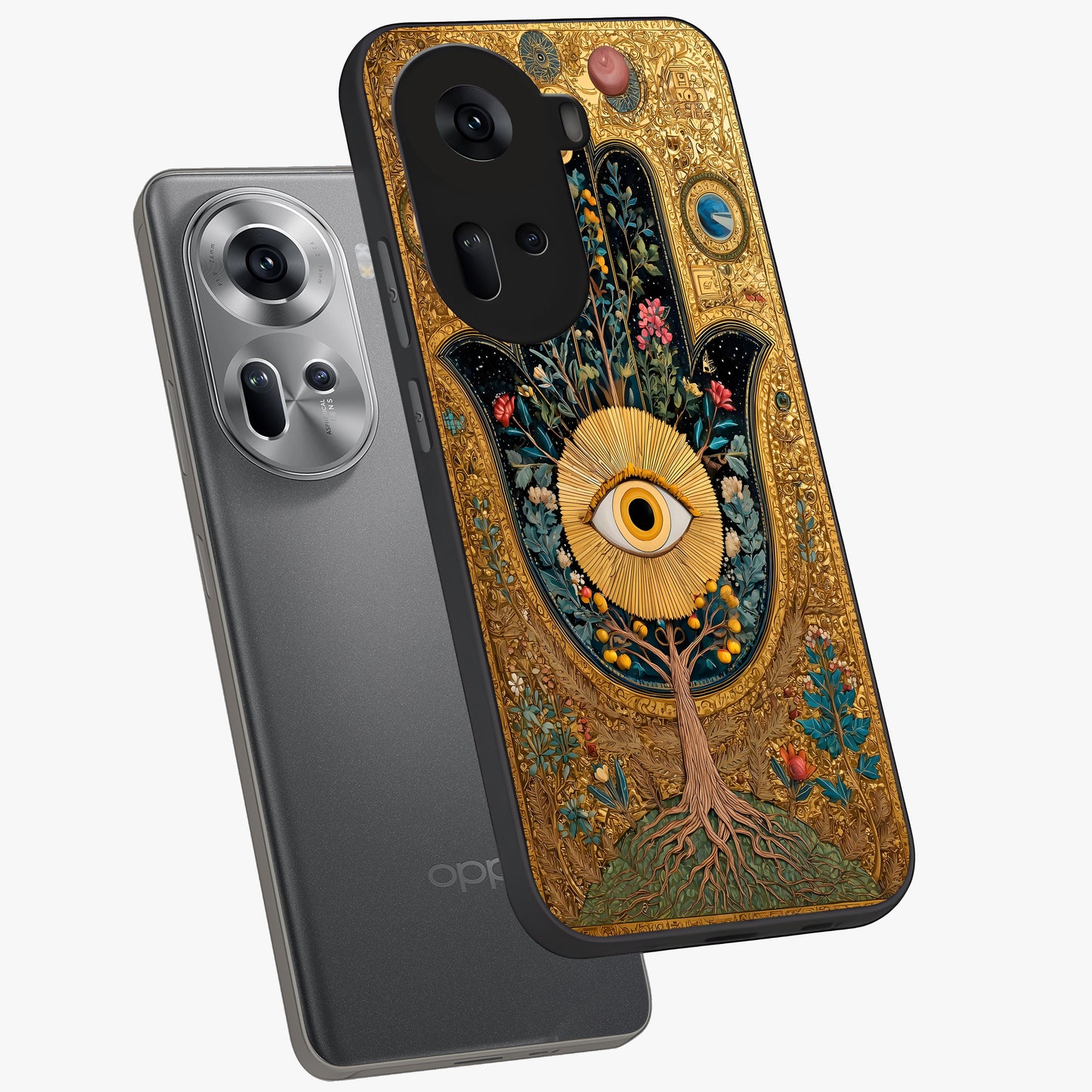 Ethereal Evil Eye Glass Case displayed in angled mockup highlighting protective evil eye symbol with spiritual aesthetic design.