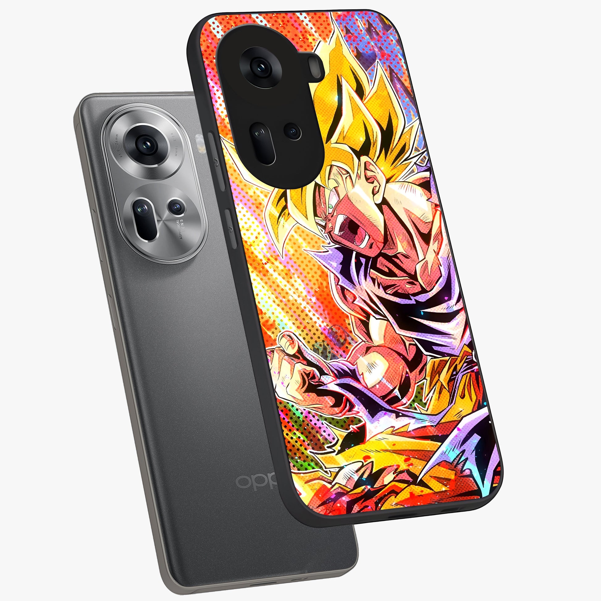 Firing Goku Glass Case displayed in angled mockup highlighting dynamic anime character design with action aesthetic.