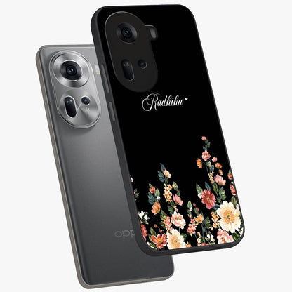 Floral Design With a Custom Personalized Name Glass Case displayed in angled mockup highlighting elegant floral pattern with custom name feature.