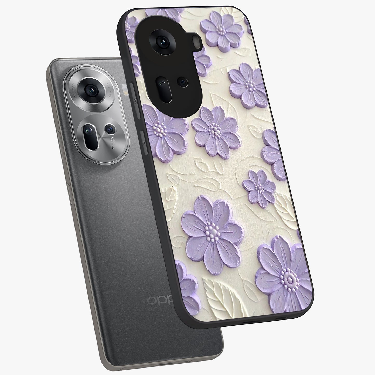 Floral Wall Art With Purple Flowers Glass Case displayed in angled mockup highlighting vibrant purple floral illustration with artistic aesthetic.