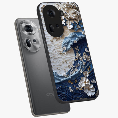 Floral Wave Origami Glass Case displayed in angled mockup highlighting geometric origami flower design with modern aesthetic style.
