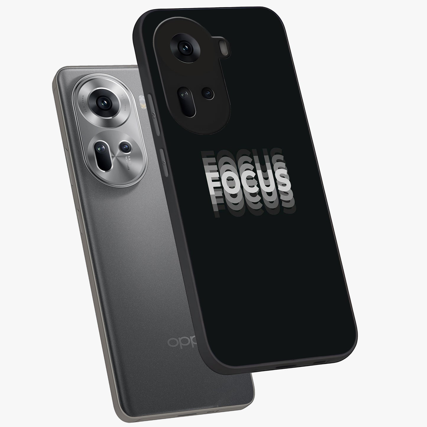 Focus Mode On Glass Case displayed in angled mockup highlighting clean minimal text artwork with modern aesthetic style.