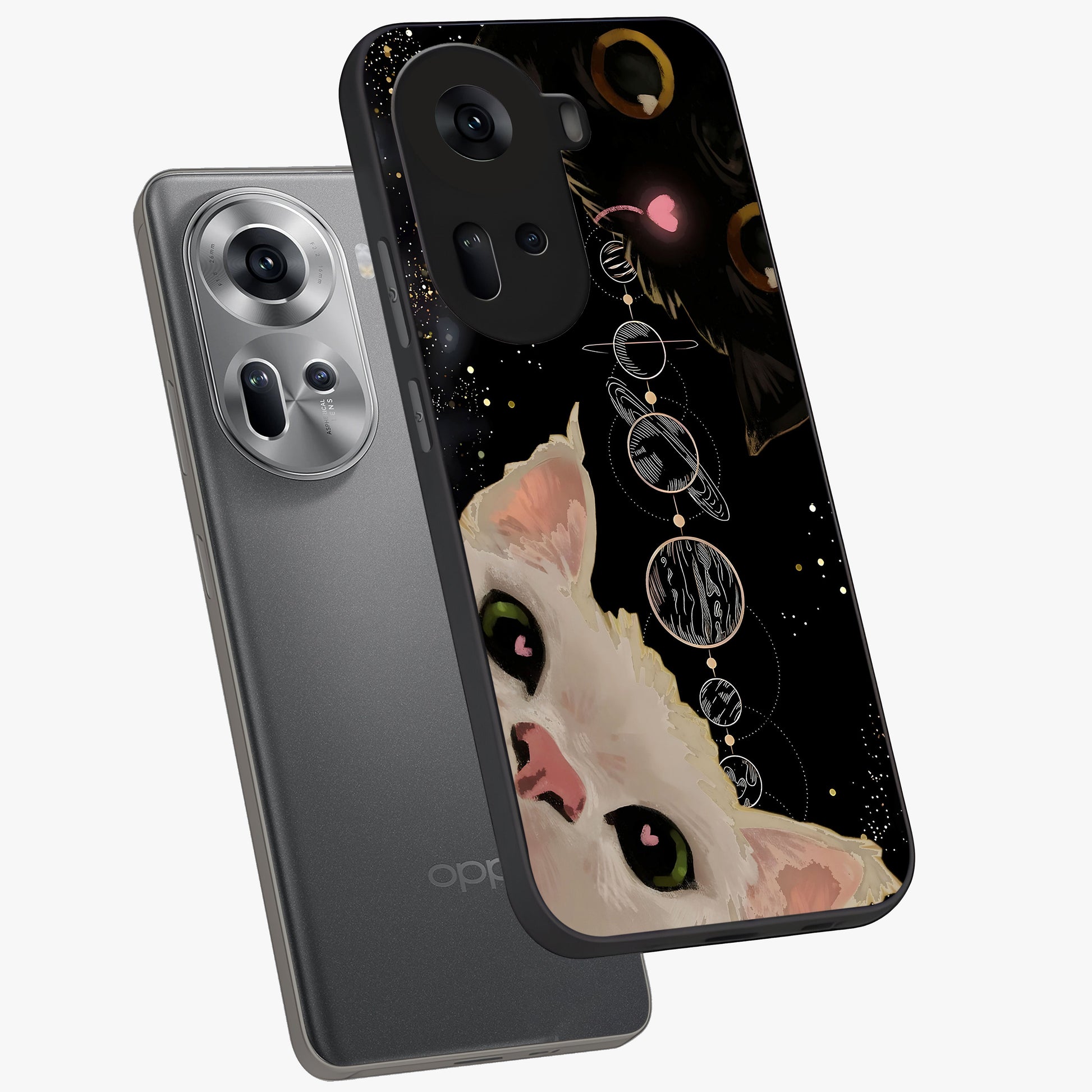 Galactic Cat Glass Case displayed in angled mockup highlighting celestial feline illustration with galaxy aesthetic style.