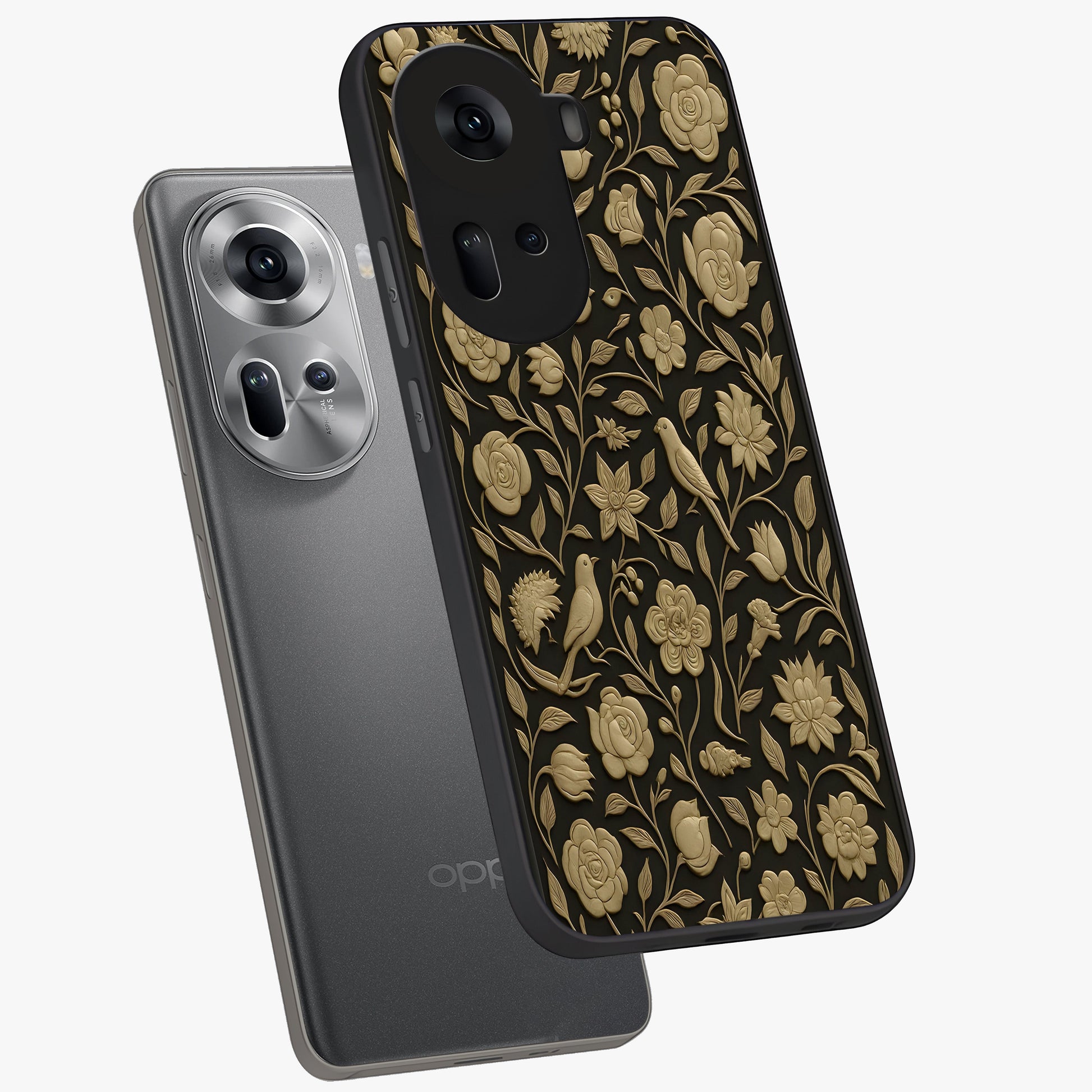Golden Evil Eye Mandala Glass Case displayed in angled mockup highlighting protective evil eye symbol with golden mandala design.